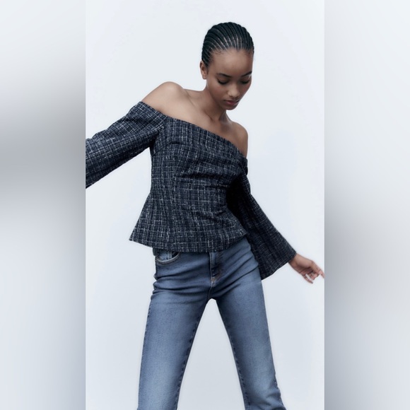 Zara off the shoulder tweed top - Picture 8 of 8